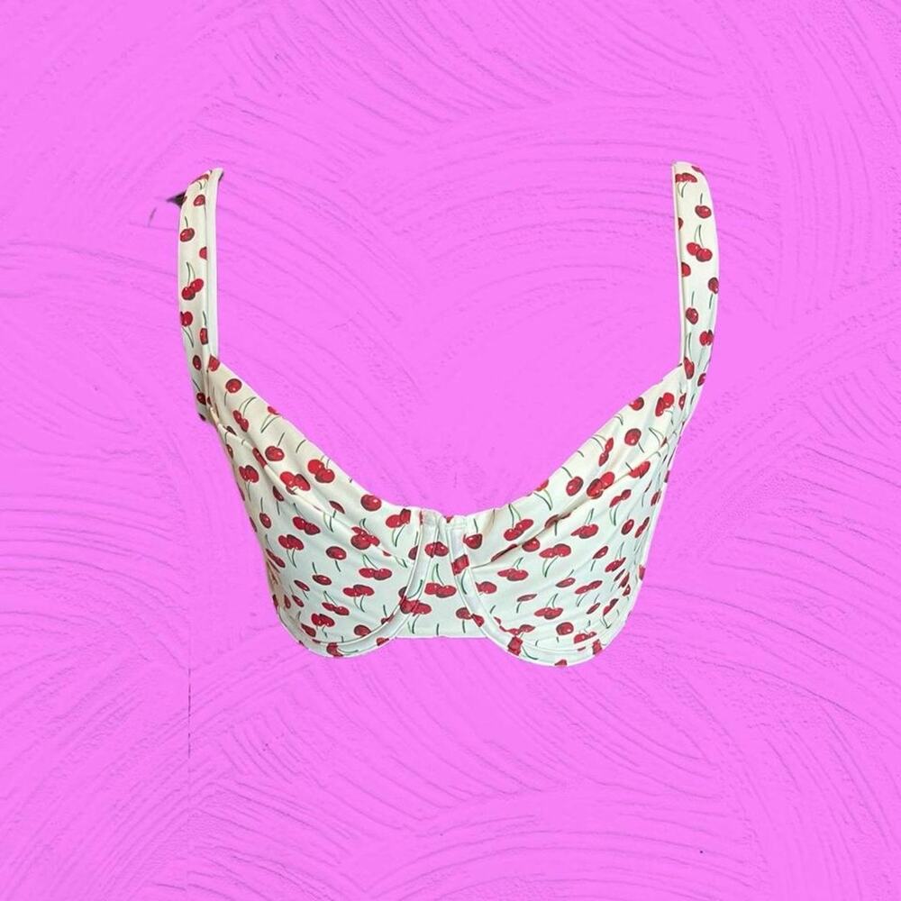 Abercrombie Fitch Underwire White, Cherry Print Bikini Top